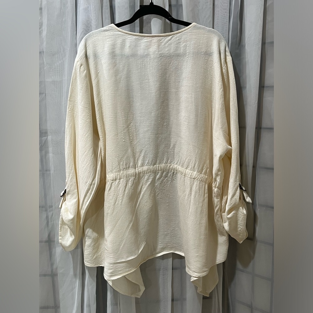 RUBY RD. Lightweight Cream Open-Front Drape Cardigan RAYON LINEN BLEND SIZE 2X - Picture 6 of 12